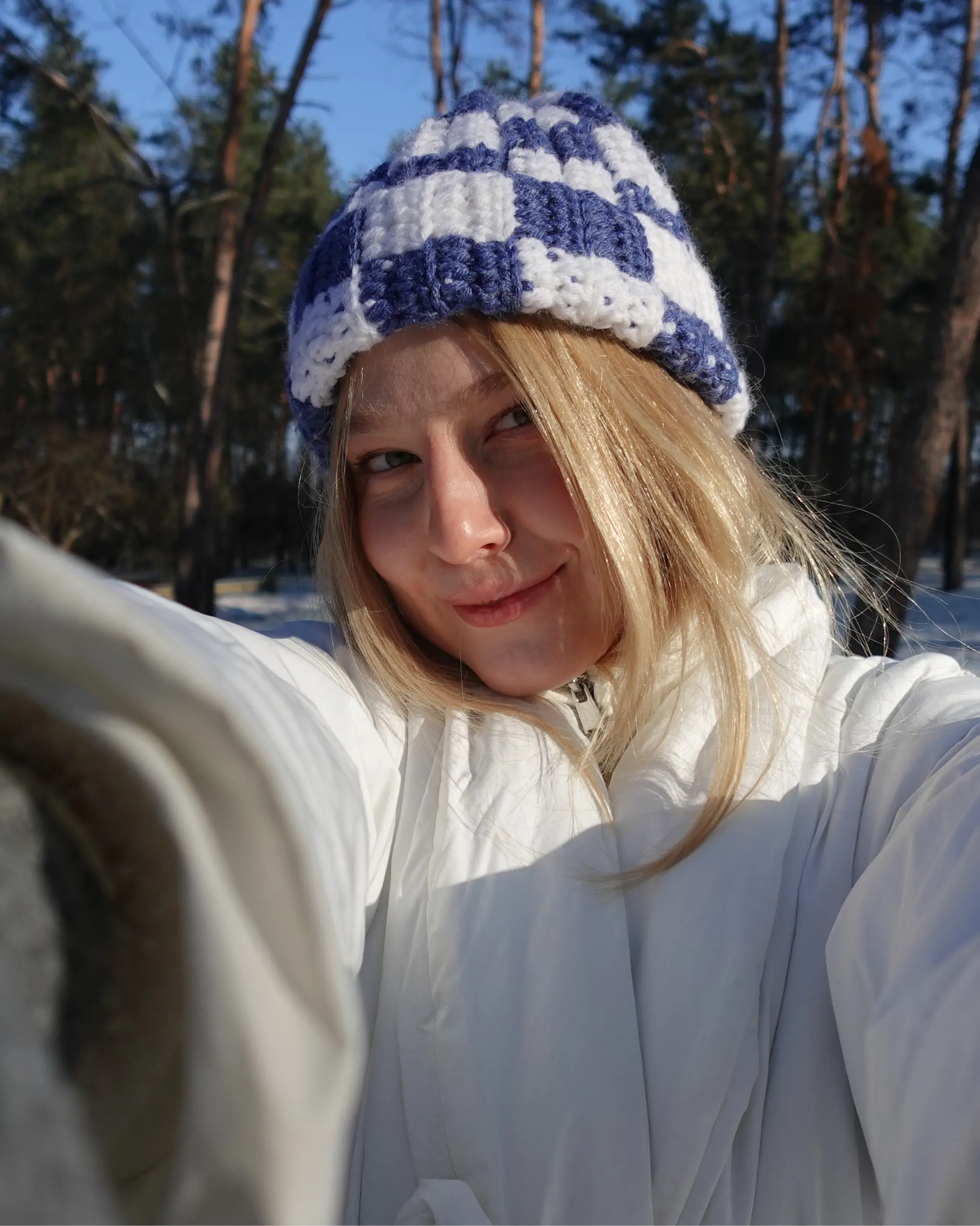 Шапка Шахматка — Джинс — view 2